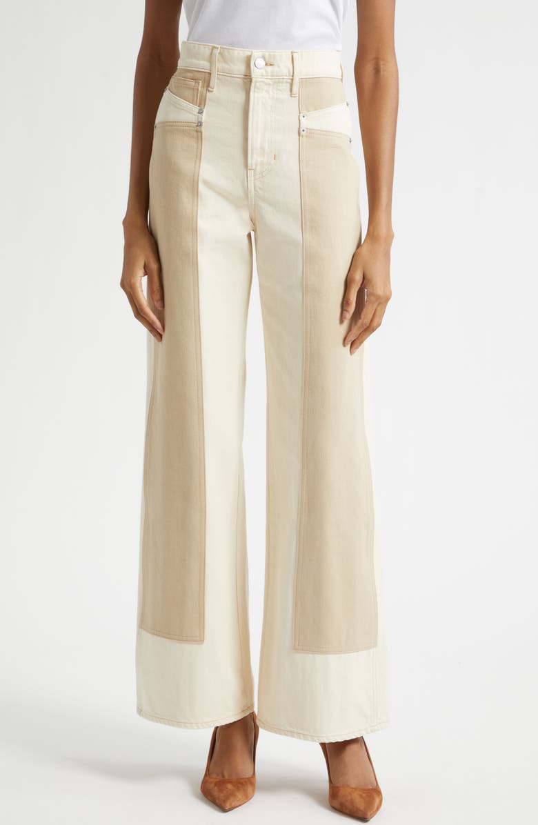 Veronica Beard Taylor High Waist Colorblock Wide Leg Jeans, Main, color, Ecru Stone Khaki