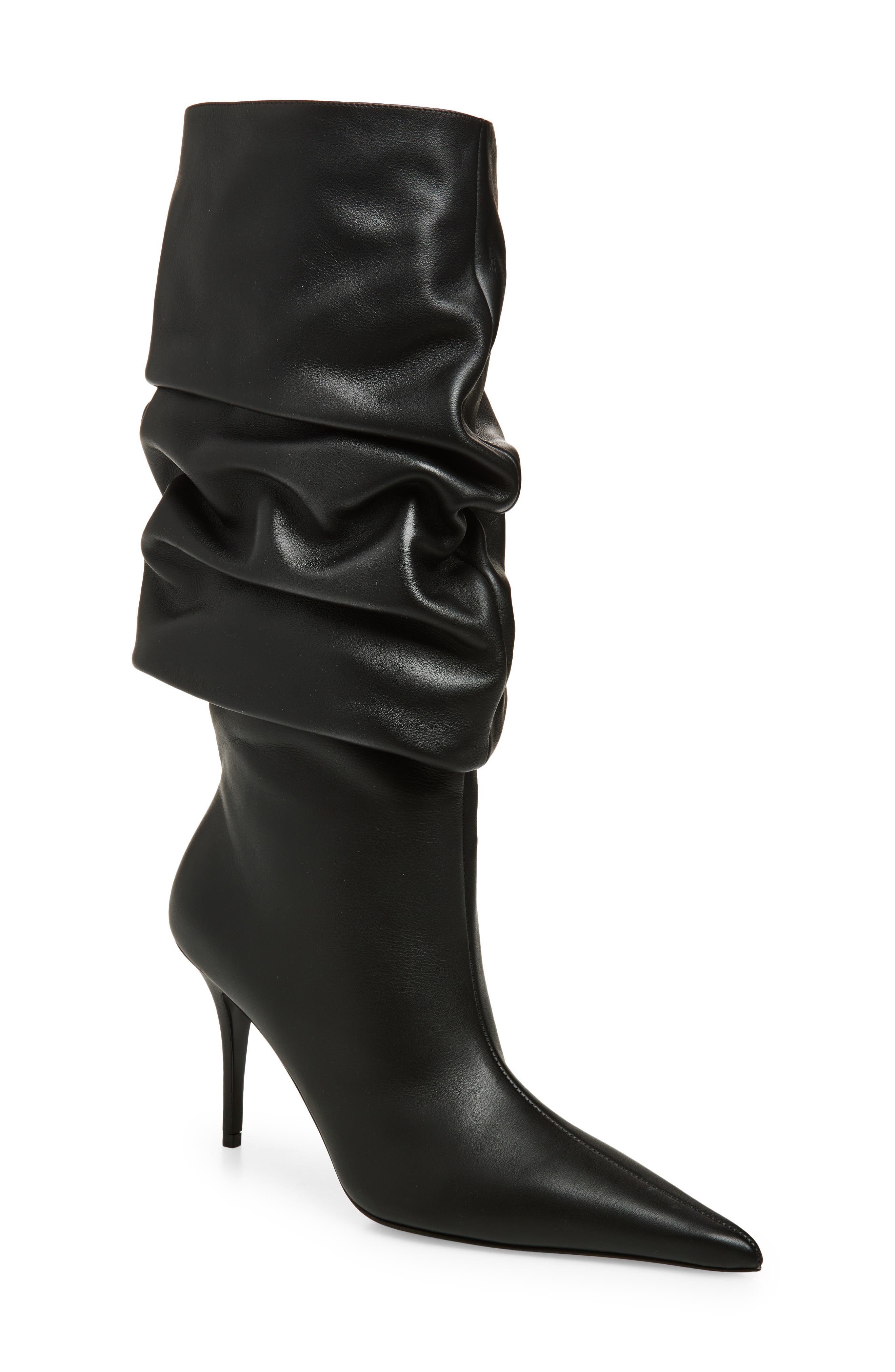 Amina Muaddi Anok Pointed Toe Boot, Main, color, Black Calf
