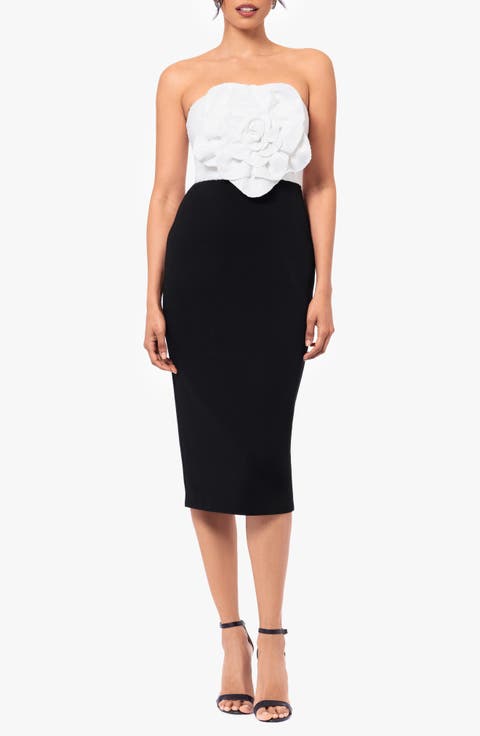 Sequin Rosette Bodice Colorblock Sheath Dress