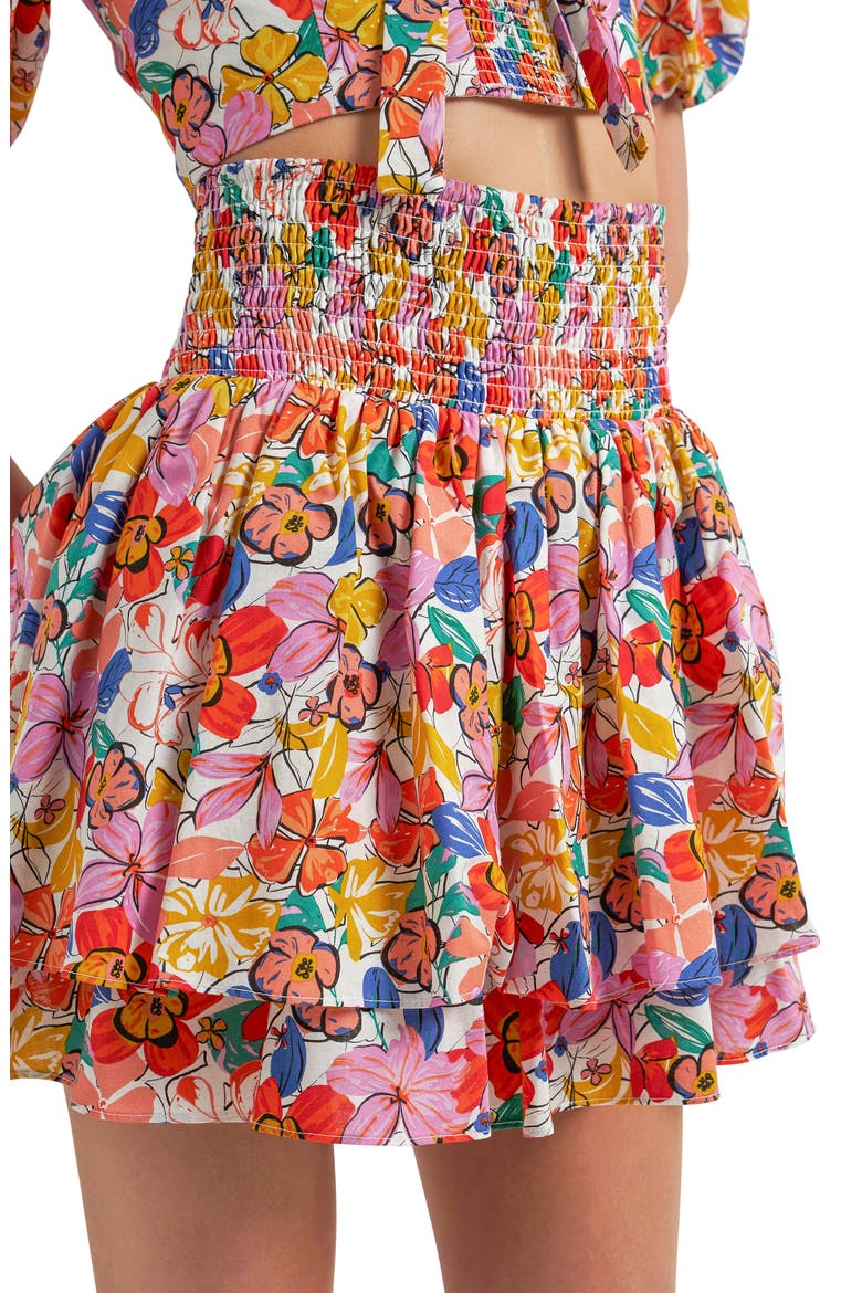 Floral Smocked Cotton Miniskirt, Alternate, color, WHITE MULTI