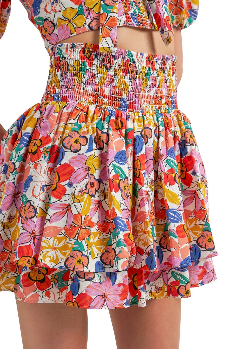 Endless Rose Floral Smocked Cotton Miniskirt, Alternate, color, 