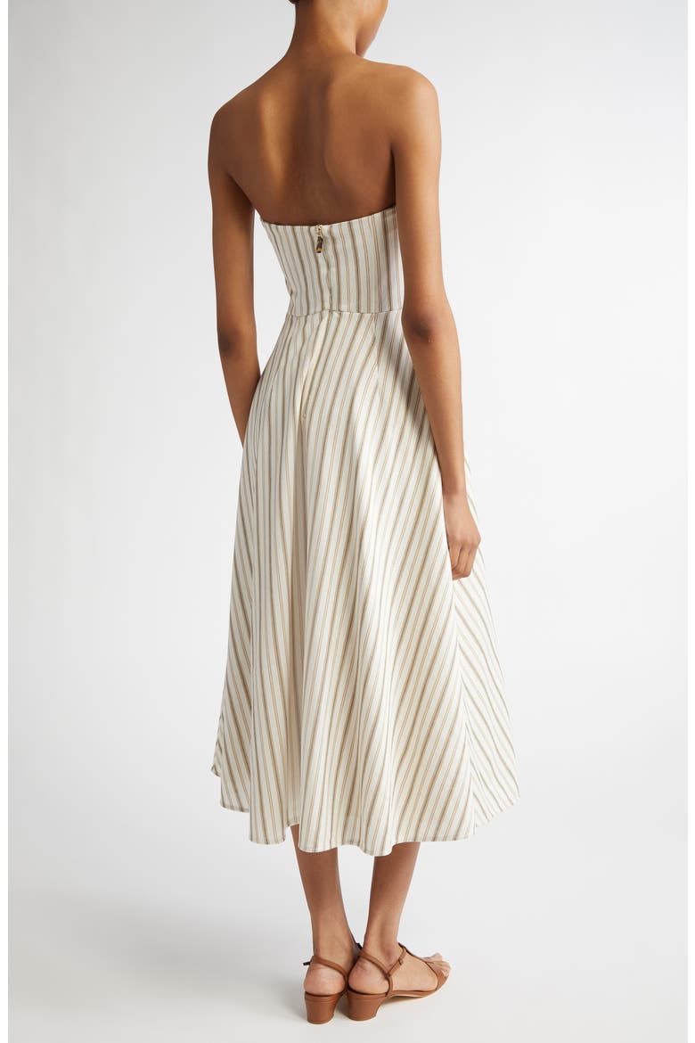 Fervida Stripe Bustier Cotton & Linen Midi Dress, Alternate, color, SAND