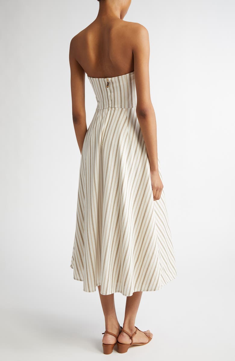 Max Mara Fervida Stripe Bustier Cotton & Linen Midi Dress, Alternate, color, Sand