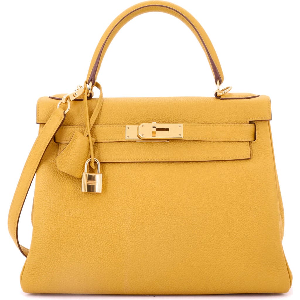 Pre-owned Hermes Hermes Kelly Handbag Yellow Togo With Gold Hardware 28 In Yellow