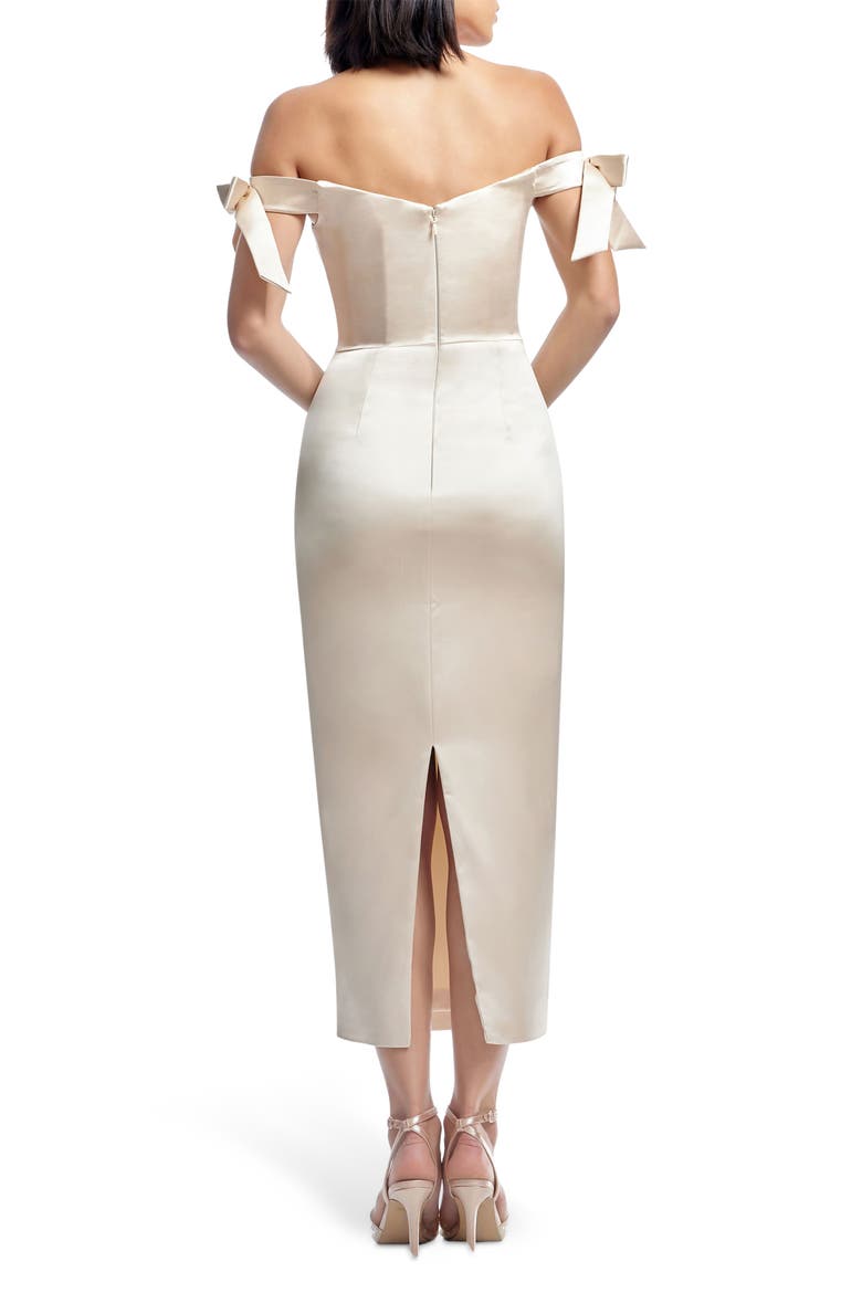 Verona Off the Shoulder Satin Midi Cocktail Dress, Alternate, color, CHAMPAGNE