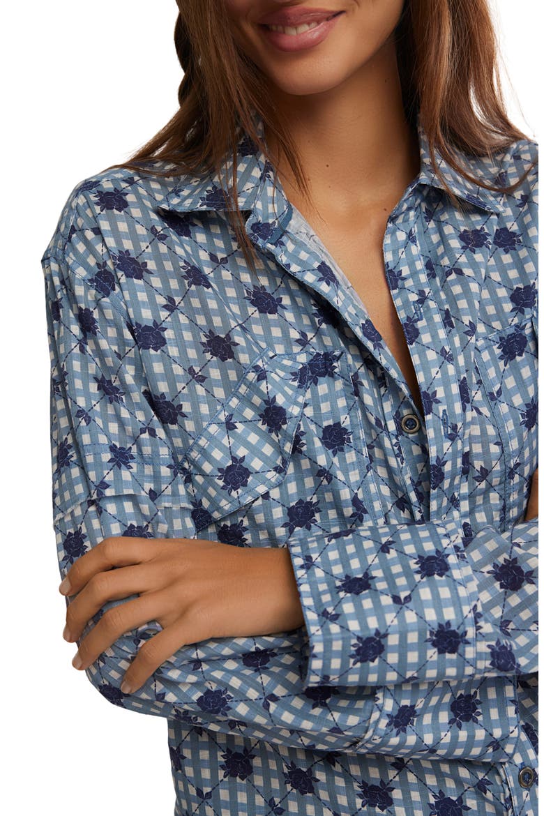 Hidden Flower Button-Up Shirt, Alternate, color, NAVY COMBO