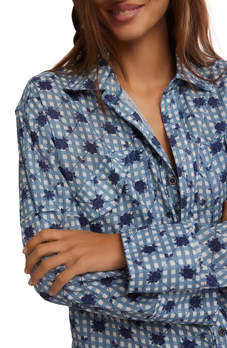 Free People Hidden Flower Button-Up Shirt, Alternate, color, Navy Combo