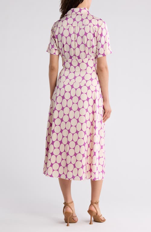 Tahari Asl Polka Dot Short Sleeve Faux Wrap Shirtdress In Orchid Sand