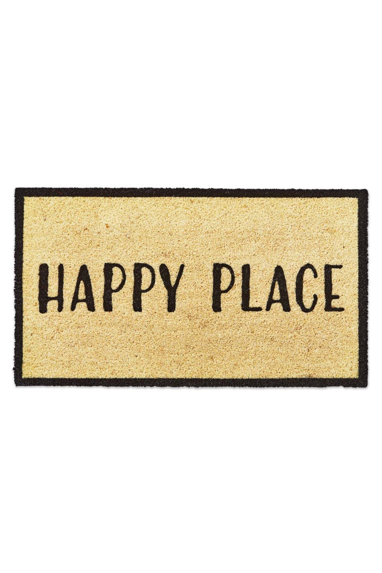 Happy Place PVC Coir Door Mat Everyday Black Doormat, Main, color, Black