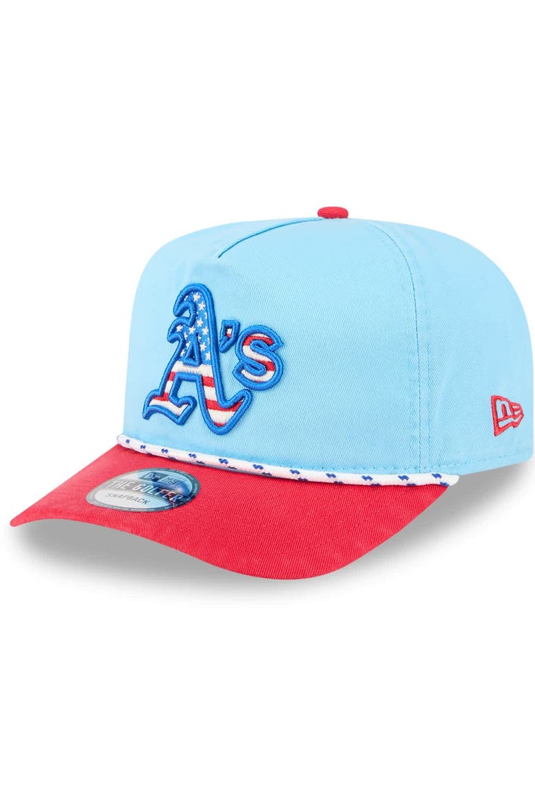 Men's New Era Light Blue/Red Athletics 2025 Fourth of July Golfer Snapback Hat, Main, color, Light Blue