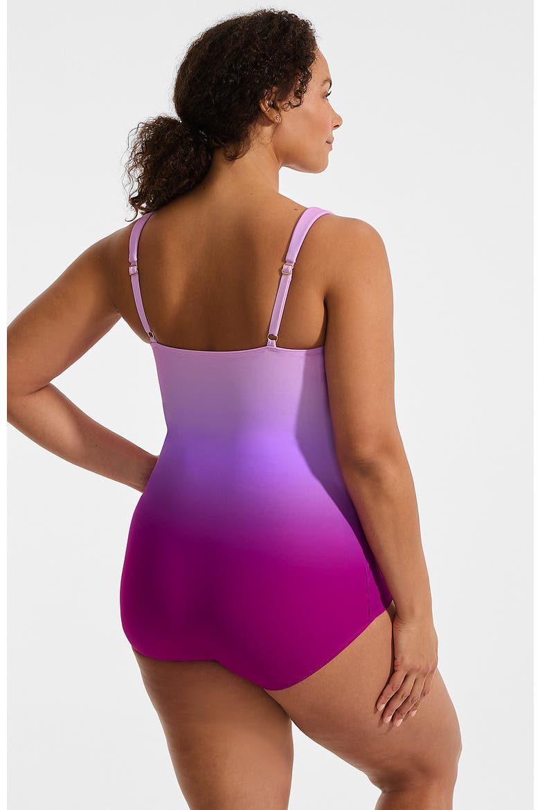 SlenderSuit V-Neck Skirted Low Leg One Piece, Alternate, color, Crimson Rose/Purple Ombre