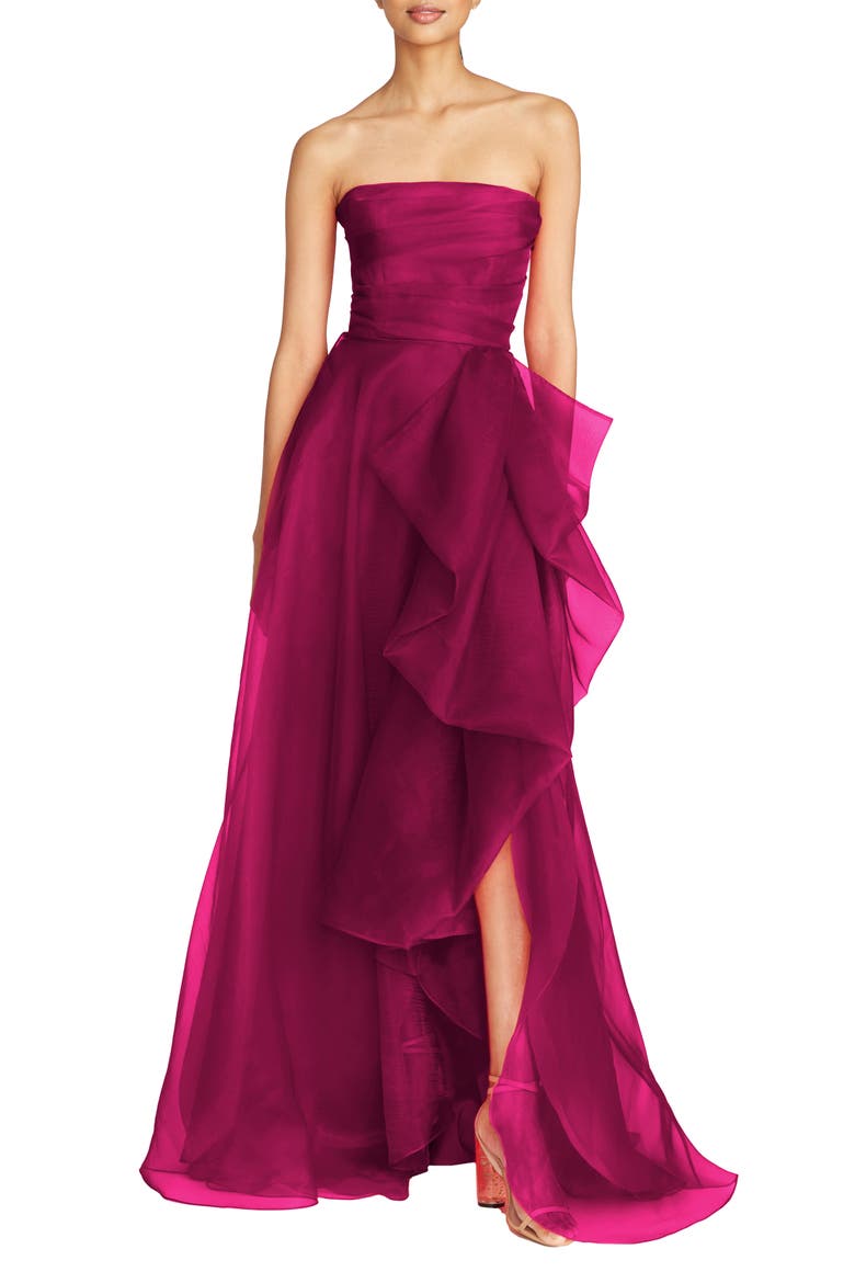 Teresa Strapless Draped Gown, Main, color, SANGRIA
