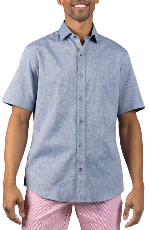 Mélange Linen Blend Button-Up Shirt