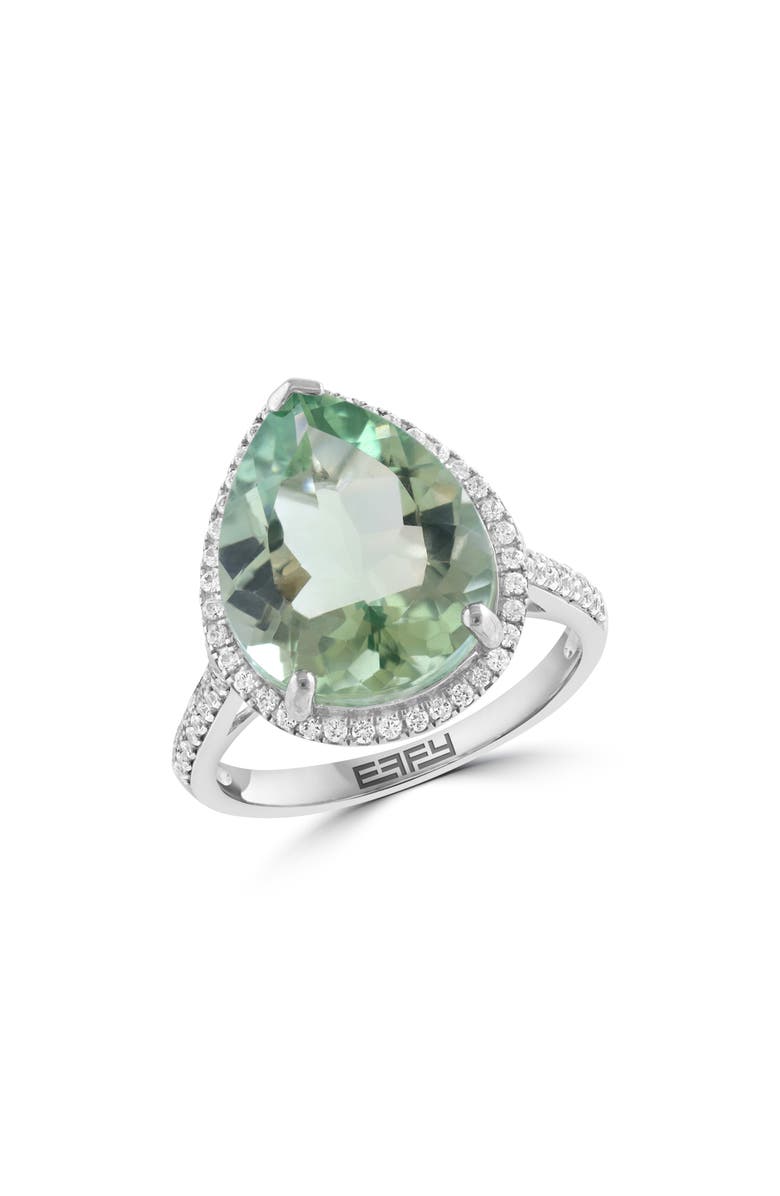 EFFY Sterling Silver Pear Cut Green Quartz Cubic Zirconia Halo Ring, Main, color, 