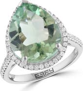 EFFY Sterling Silver Pear Cut Green Quartz Cubic Zirconia Halo Ring