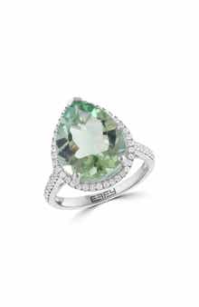 EFFY Sterling Silver Pear Cut Green Quartz Cubic Zirconia Halo Ring