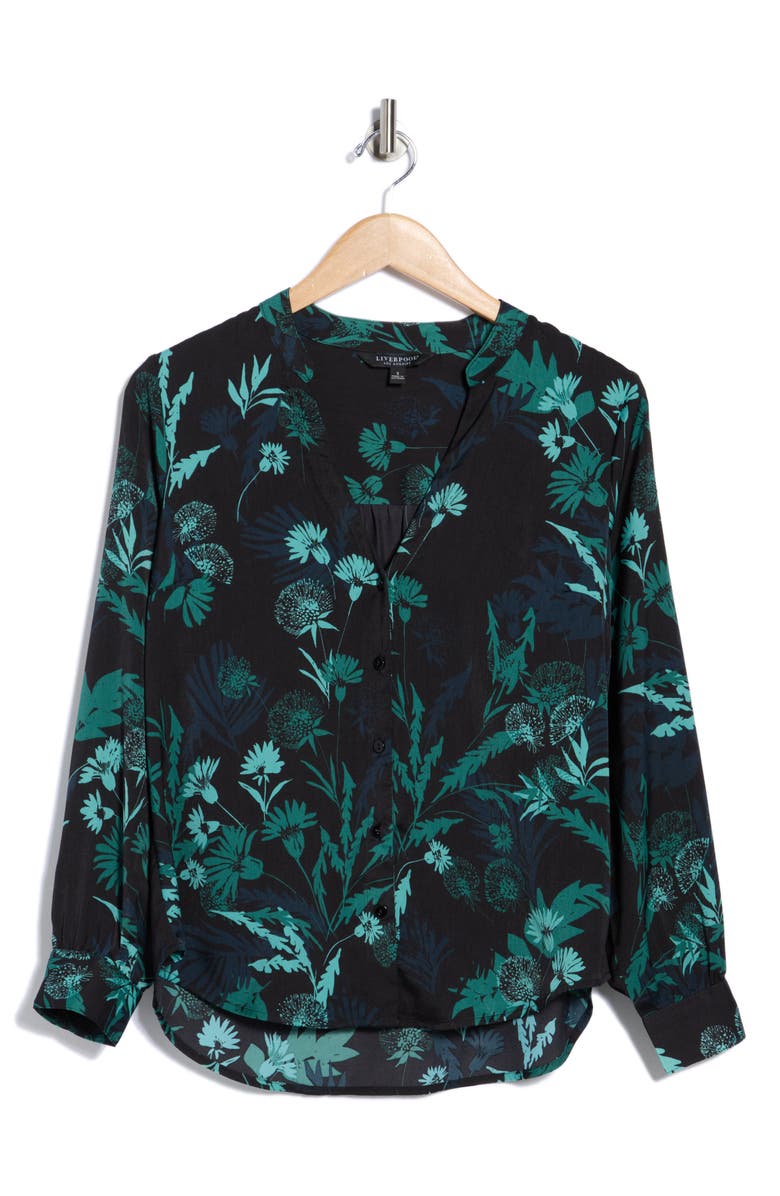 Liverpool Floral Long Sleeve Button-Up Shirt, Alternate, color, Malachite Foliage