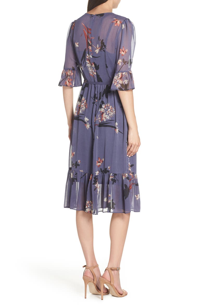 Floral Chiffon Midi Dress, Alternate, color, BLUE MULTI