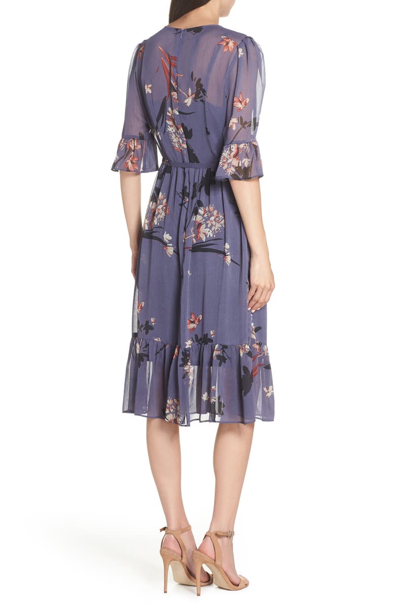 Avec Les Filles Floral Chiffon Midi Dress, Alternate, color,