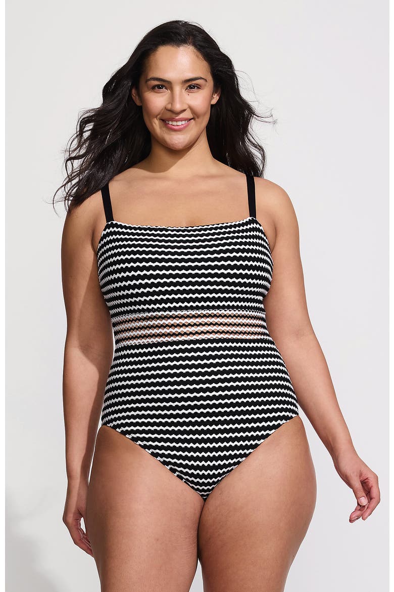 Crochet Square Neck High Leg One Piece Swimsuit, Main, color, Black/White