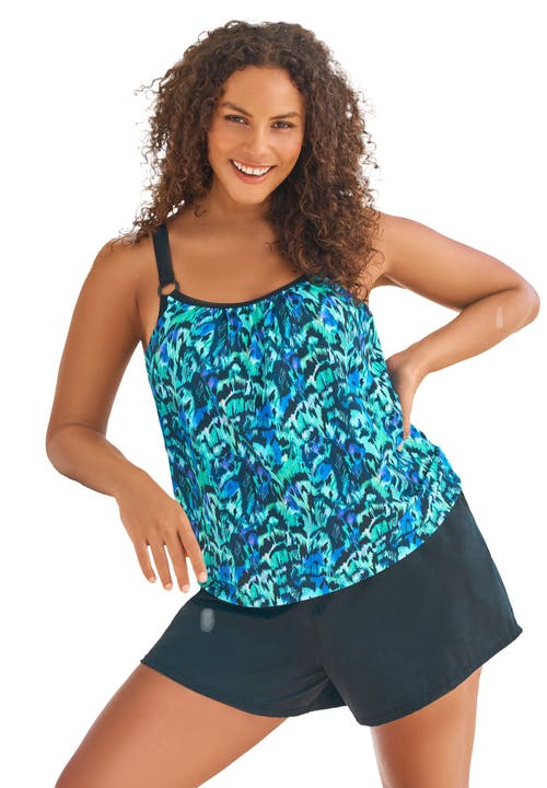 Swim 365 Tank Overlay Swim Romper In Multi
