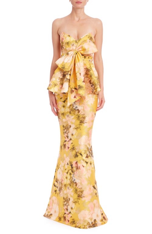 Badgley Mischka Collection Floral Off The Shoulder Mermaid Gown In Yellow Multi