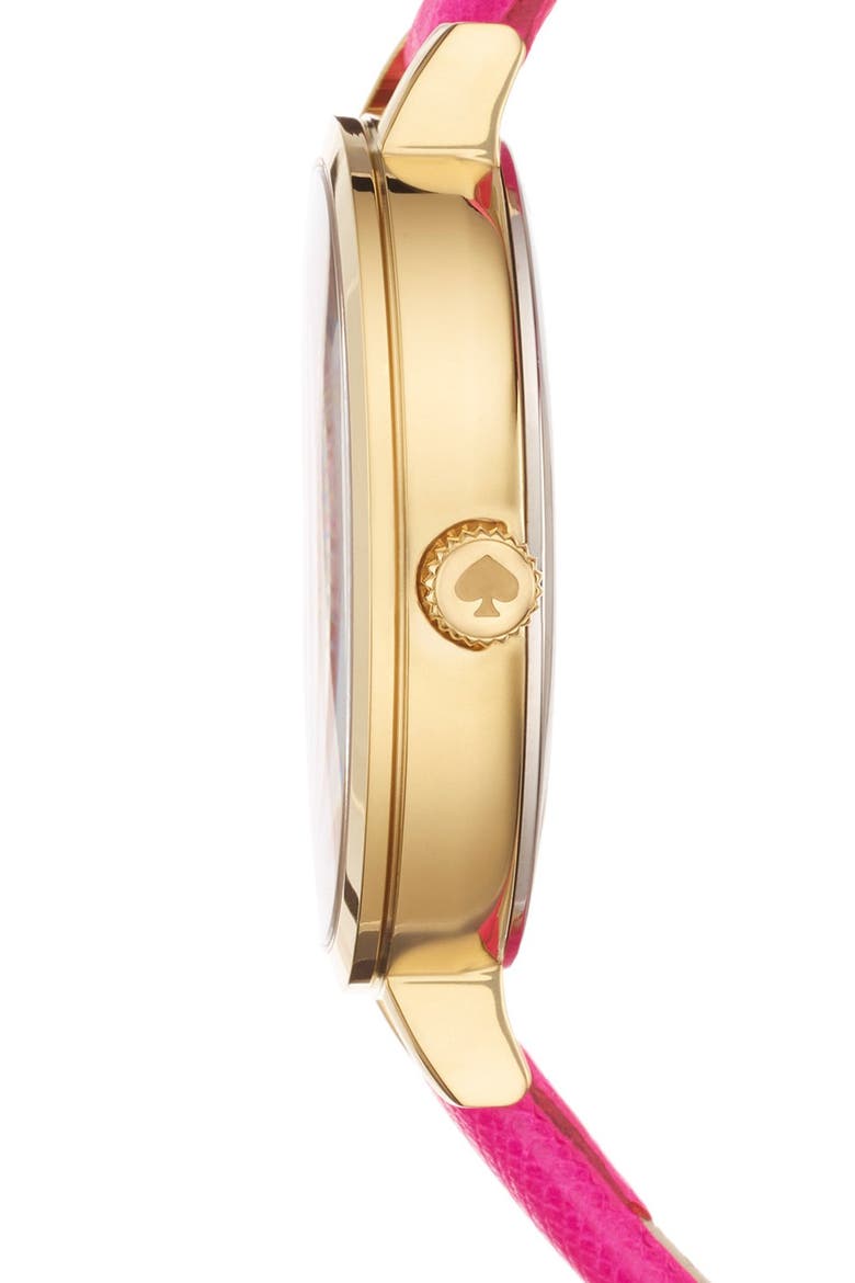 'metro' heart dial leather strap watch, 34mm, Alternate, color, PINK/ GOLD