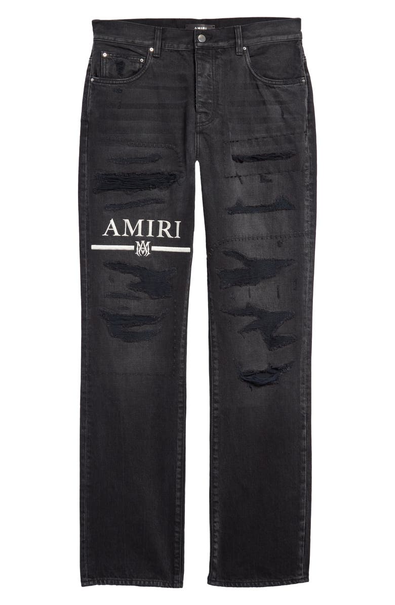 AMIRI MA Bar Logo Ripped & Repaired Straight Leg Jeans, Main, color,