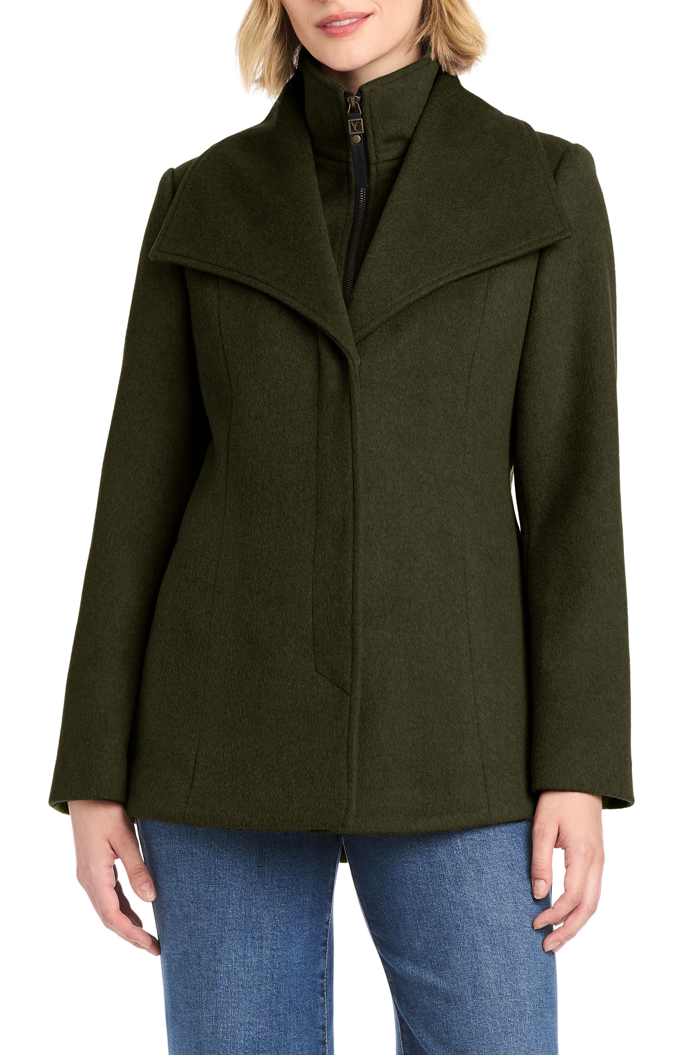 High-Low Hem Wool Blend Coat with Fixed Bib - image 5