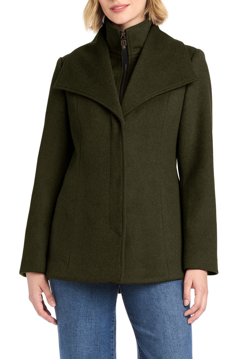 High-Low Hem Wool Blend Coat with Fixed Bib, Main, color, OLIVE
