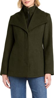 Vince Camuto High-Low Hem Wool Blend Coat with Fixed Bib