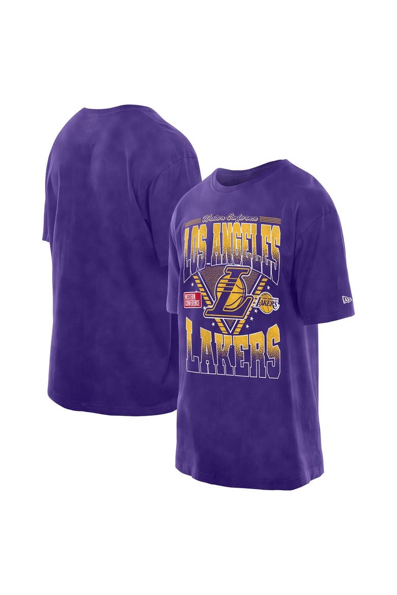 Men's New Era Purple Los Angeles Lakers Old School Sport Vintage Wash T-Shirt, Main, color, Purple