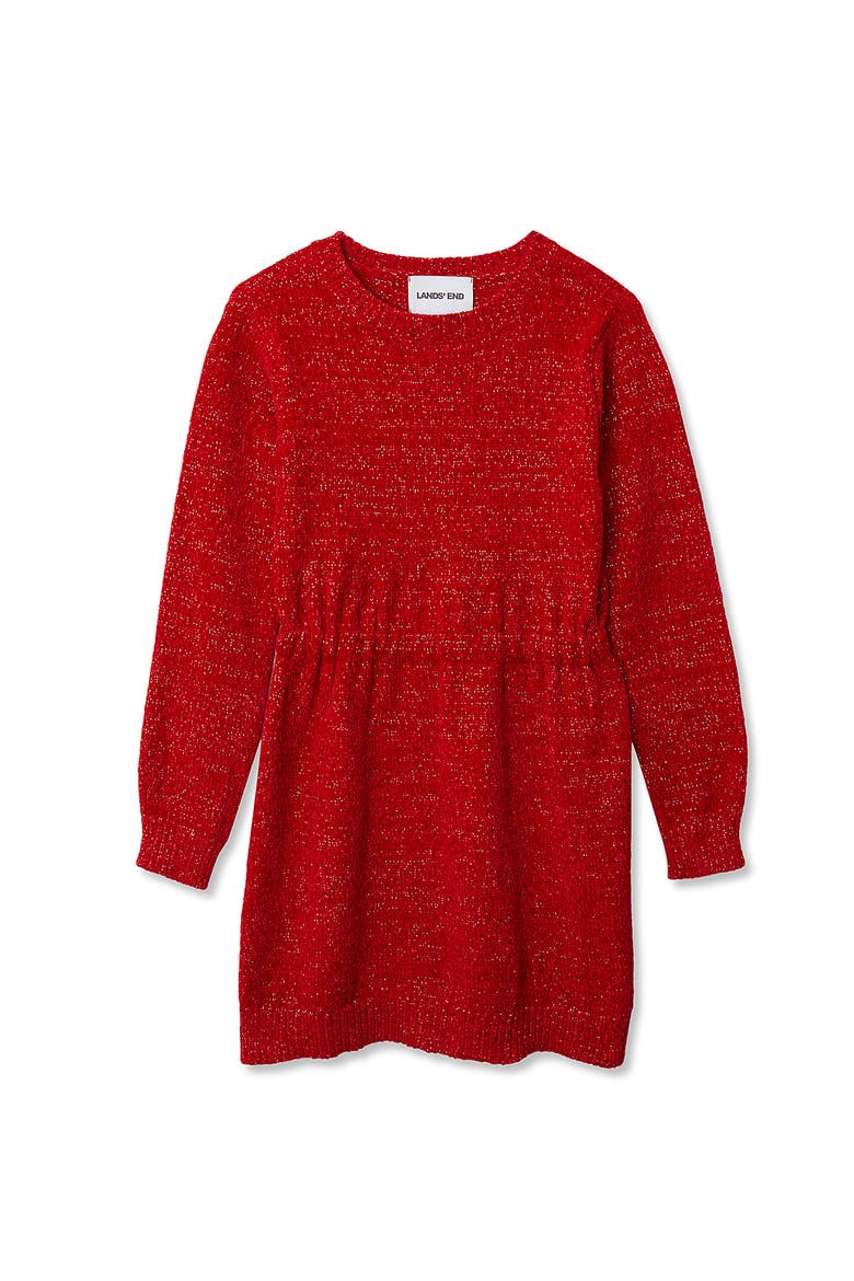 Girls Chenille Cinched Waist Sweater Dress, Main, color, Apple Red Glitter
