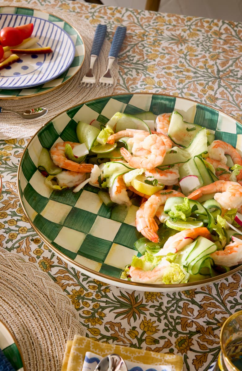 MACKENZIE CHILDS Emerald Check Enameled Steel Abundant Bowl, Alternate, color, Emerald