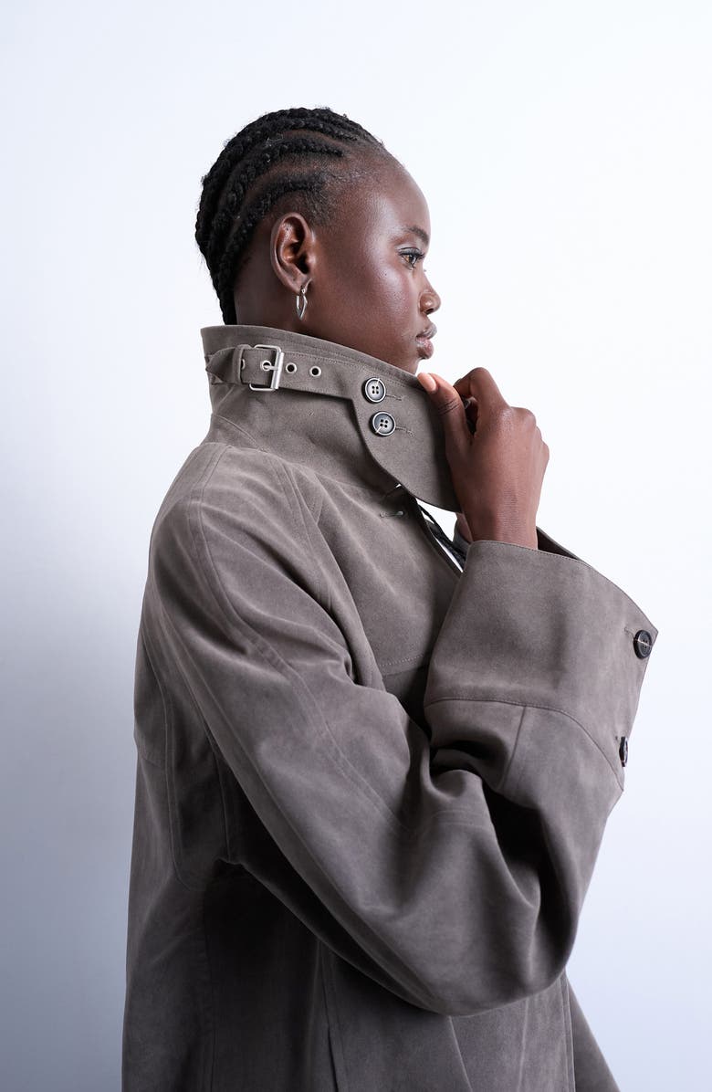 Topshop Faux Suede Car Coat, Alternate, color, Grey