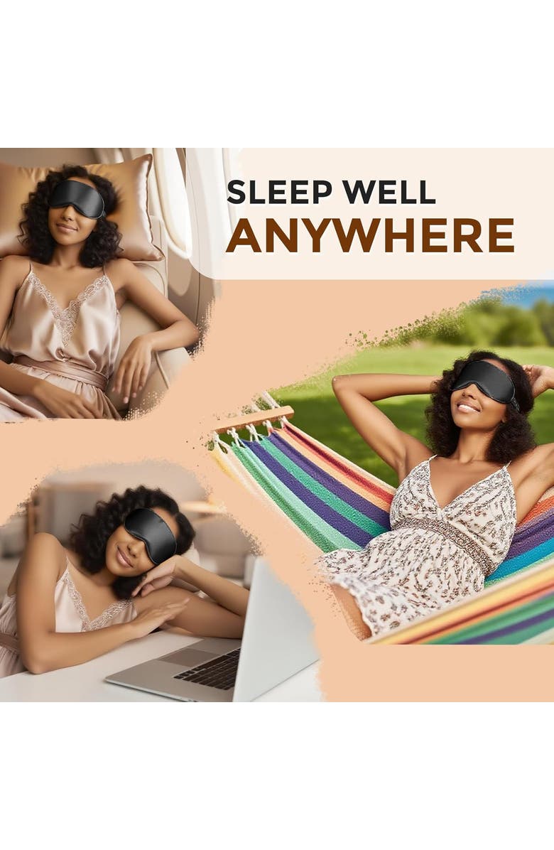 SILKSILKY 1 PC 19Momme Mulberry Silk 3D Contoured Blackout Eye Mask With Elastic Band, Alternate, color, Black