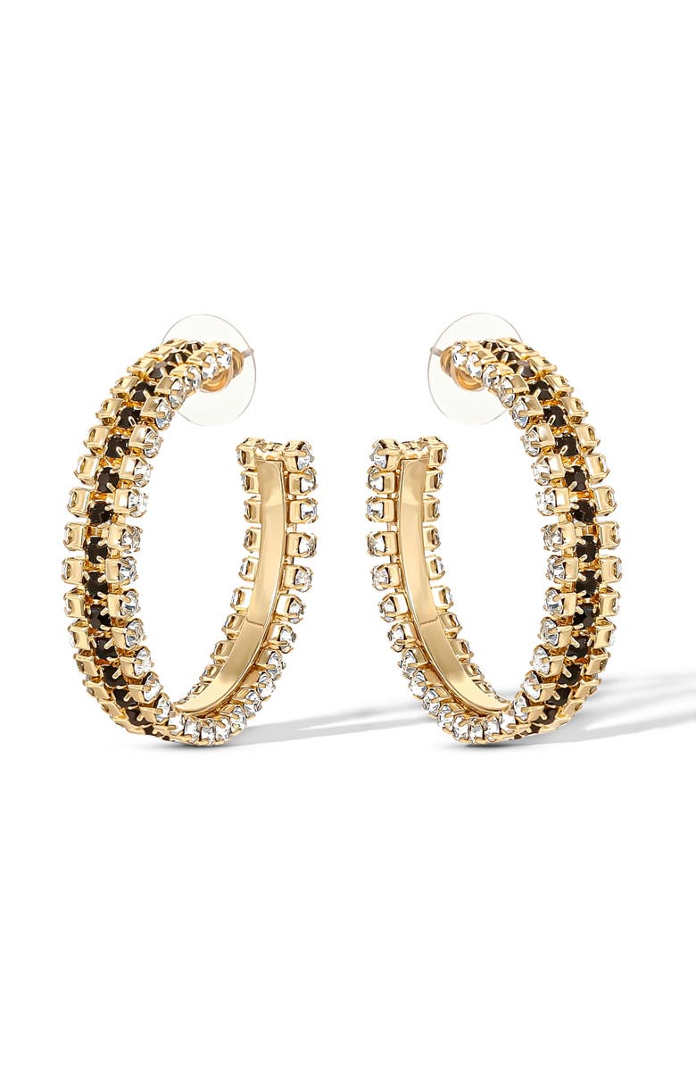 Jessica Simpson Black and White Crystal Hoop Earrings for Women, Gold-Tone Statement Earrings, Alternate, color, Gold Tone