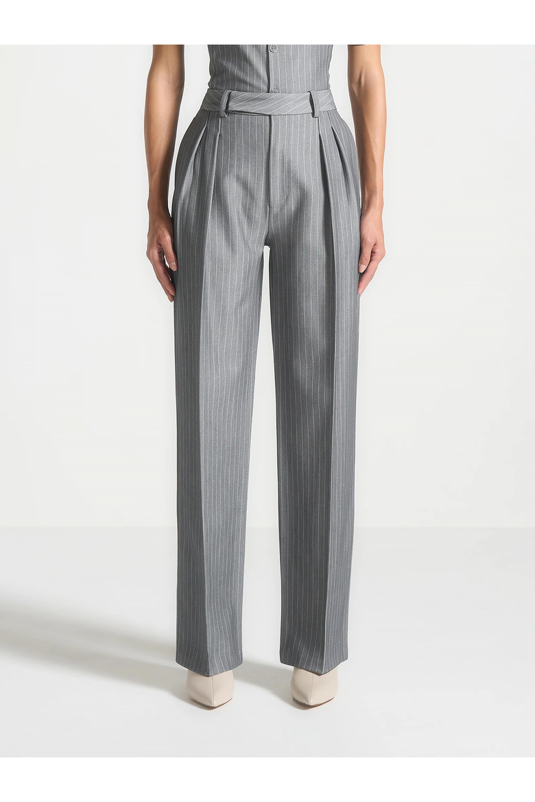 Julie Pinstripe Twin Pleat Tailored Trousers, Alternate, color, Grey