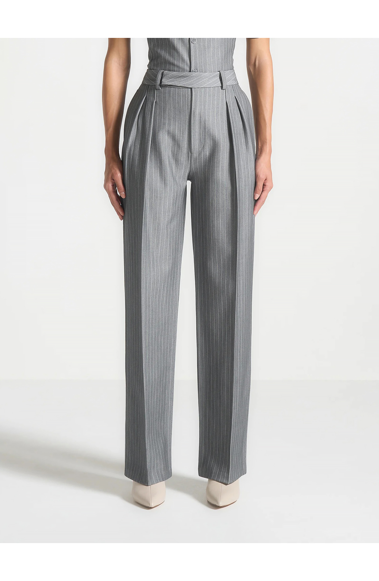 Manière De Voir Julie Pinstripe Twin Pleat Tailored Trousers, Alternate, color, Grey