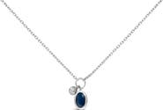Haus of Brilliance 10K White Gold Oval Blue Sapphire and Diamond Double Charm Pendant Necklace