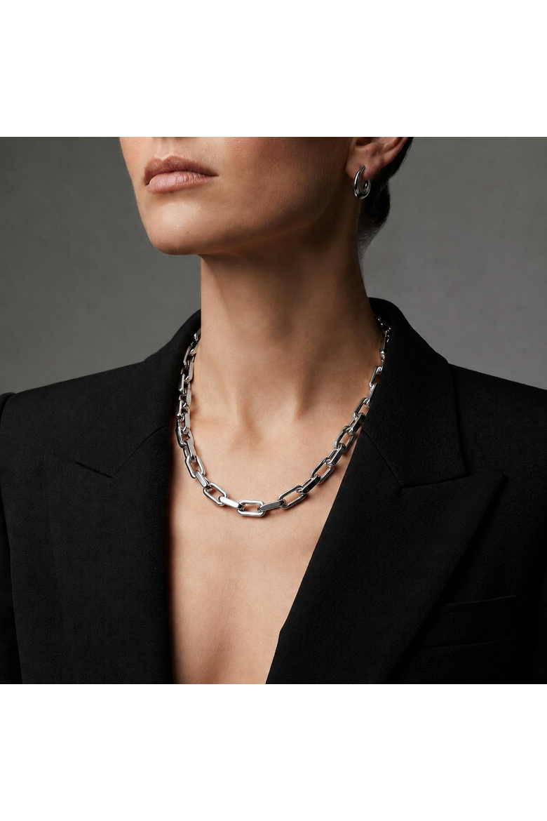 Emily Thick Links Chain Necklace, Alternate, color, Silver