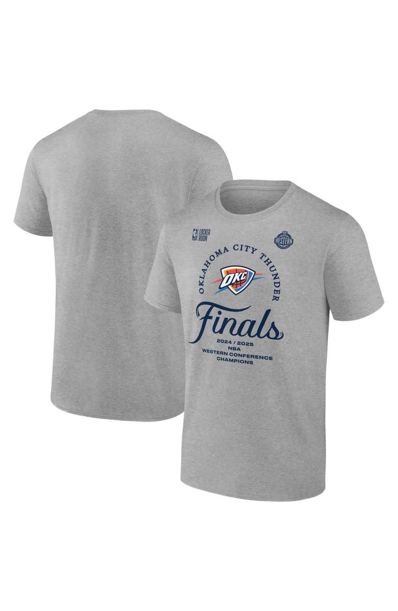 FANATICS Men's Fanatics  Heather Gray Oklahoma City Thunder 2025 Western Conference Champions Locker Room T-Shirt, Main, color, 