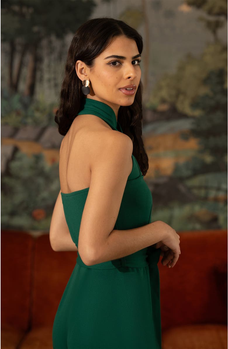 Yumi Cross Over Halter Neck Jumpsuit, Alternate, color, Green