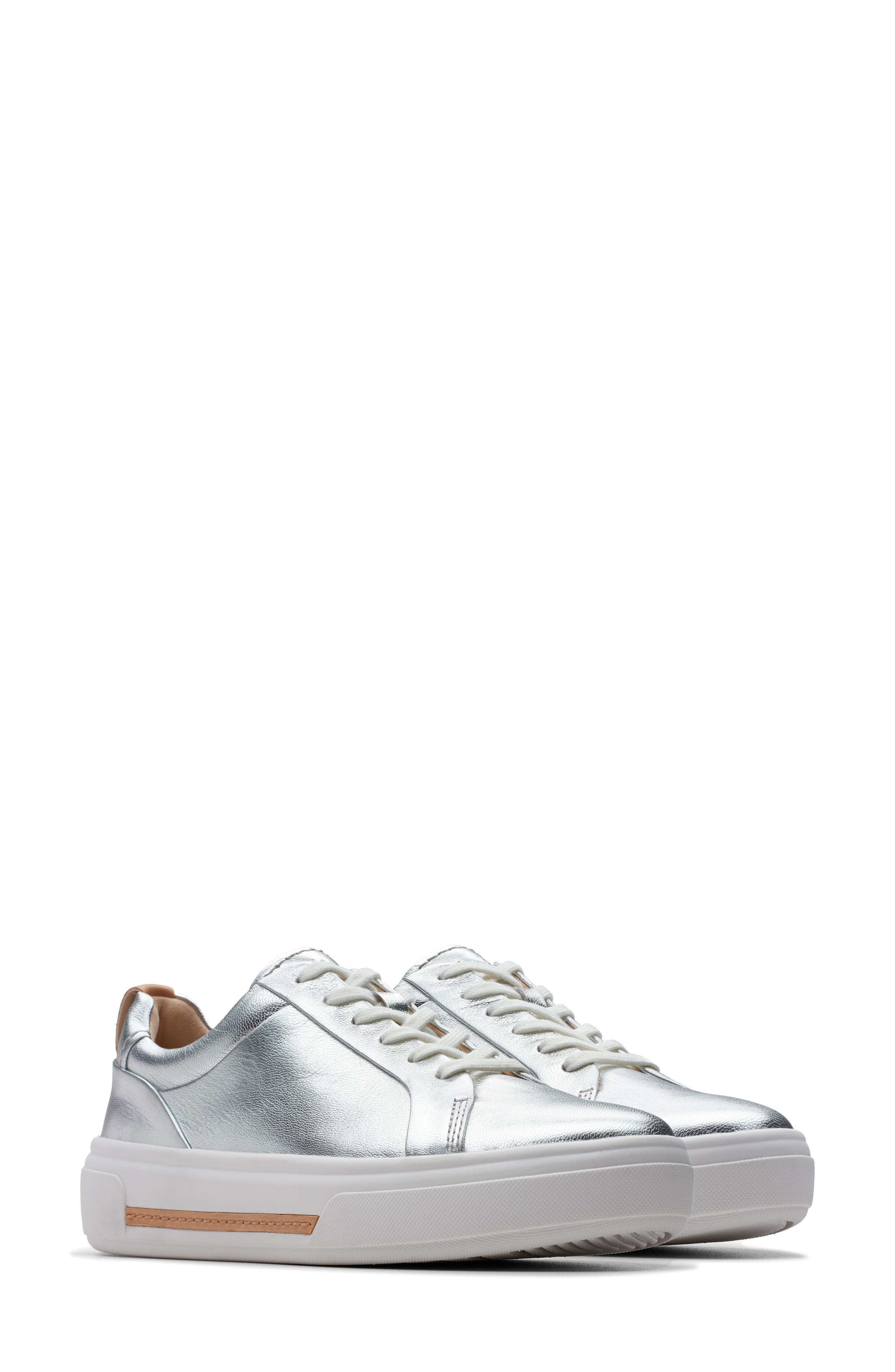 Clarks<sup>®</sup> Hollyhock Walk Sneaker, Main, color, Silver Leather