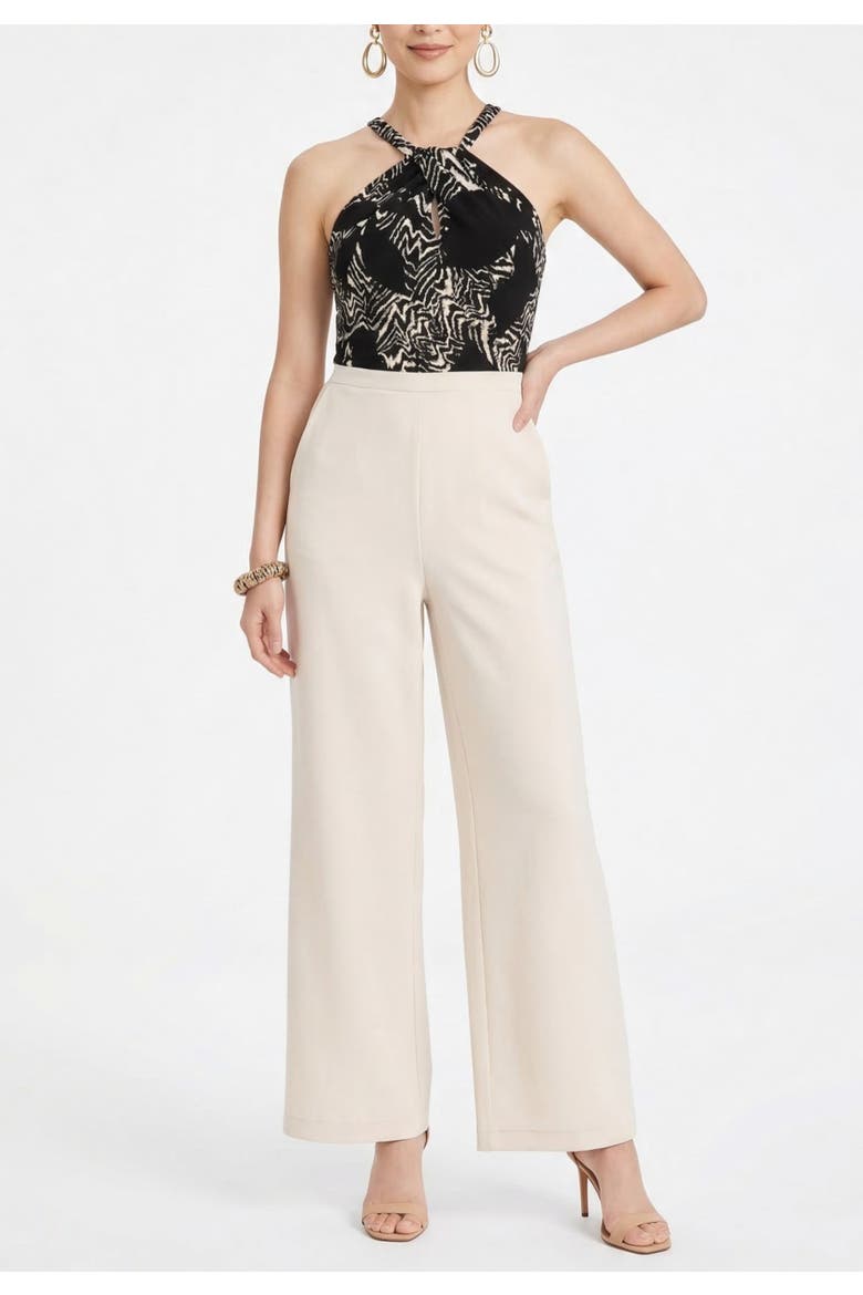 Jetti Halter Neck Wide Leg Jumpsuit, Main, color, Mono Floral Combo