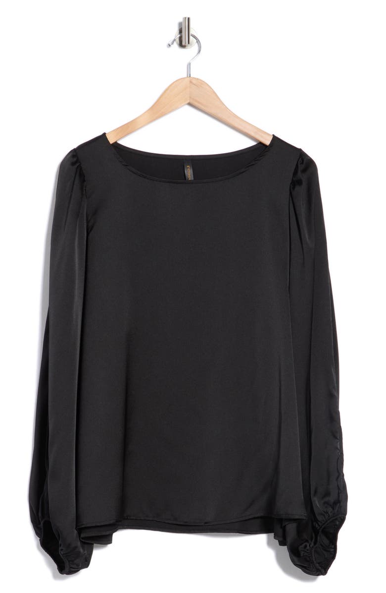 Renee C Cutout Long Sleeve Satin Top, Main, color, Black
