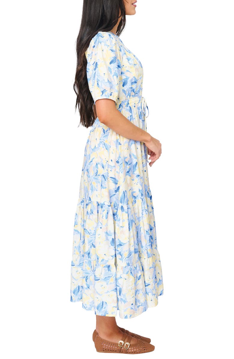 GIBSONLOOK Kira Floral Drawstring Maxi Dress, Alternate, color, Yellow Navy Floral