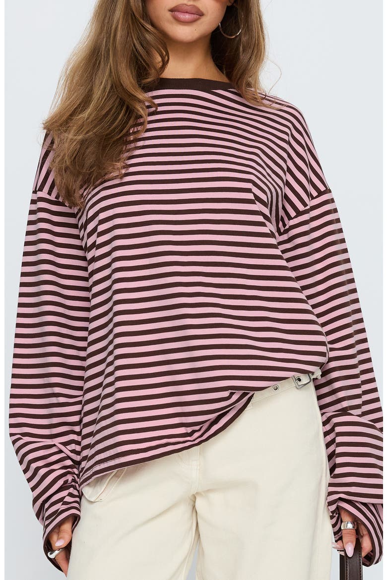 Settle Down Stripe Oversize T-Shirt, Main, color, PINK / BROWN STRIPE