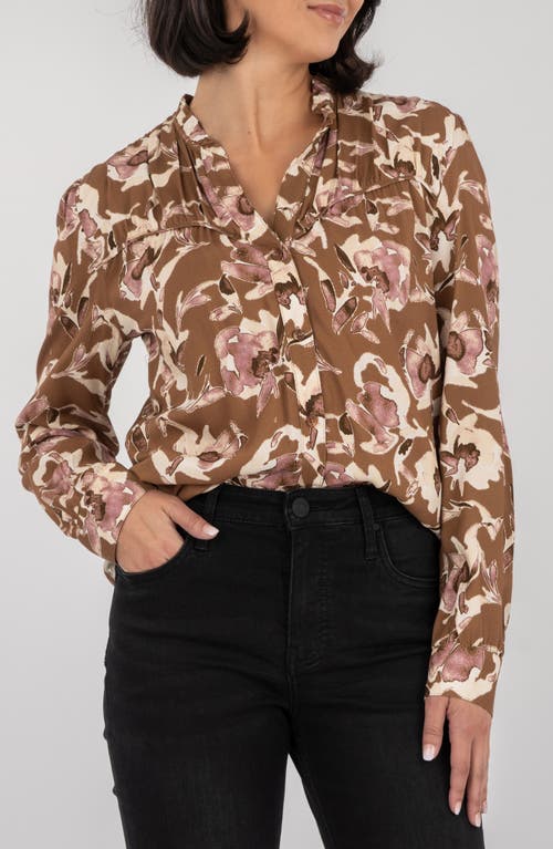 Kut From The Kloth Isley Floral Piped Yoke Button-up Shirt In Brown