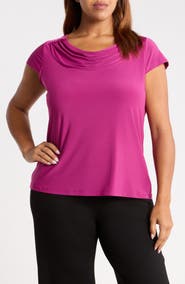 KASPER Cowl Neck Cap Sleeve Top